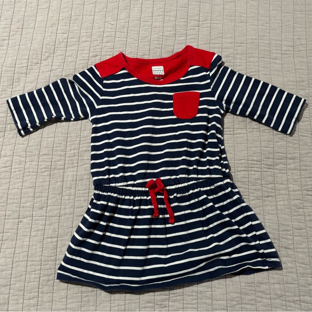 Old Navy Navy and Red Striped Casual Dress